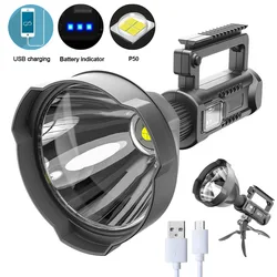 Led Flashlight 4 Mode Powerful Xhp70 Portable Spotlight With Mountable Bracket Waterproof Rechargeable Searchlight 8000mah