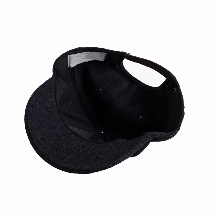 Custom Blank Brand Label Tag on back 100% wool Baseball Winter Sport Hat with Leather Belt