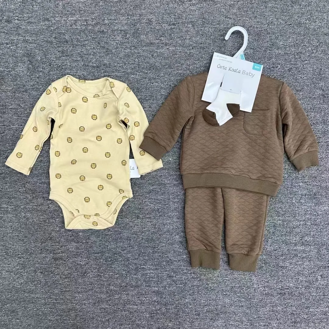 Cute Cartoon Printing Baby 4pcs Clothes Suit Autumn Winter Good Quality Overall Top+Trousers+ Socks+Romper For New Born Baby