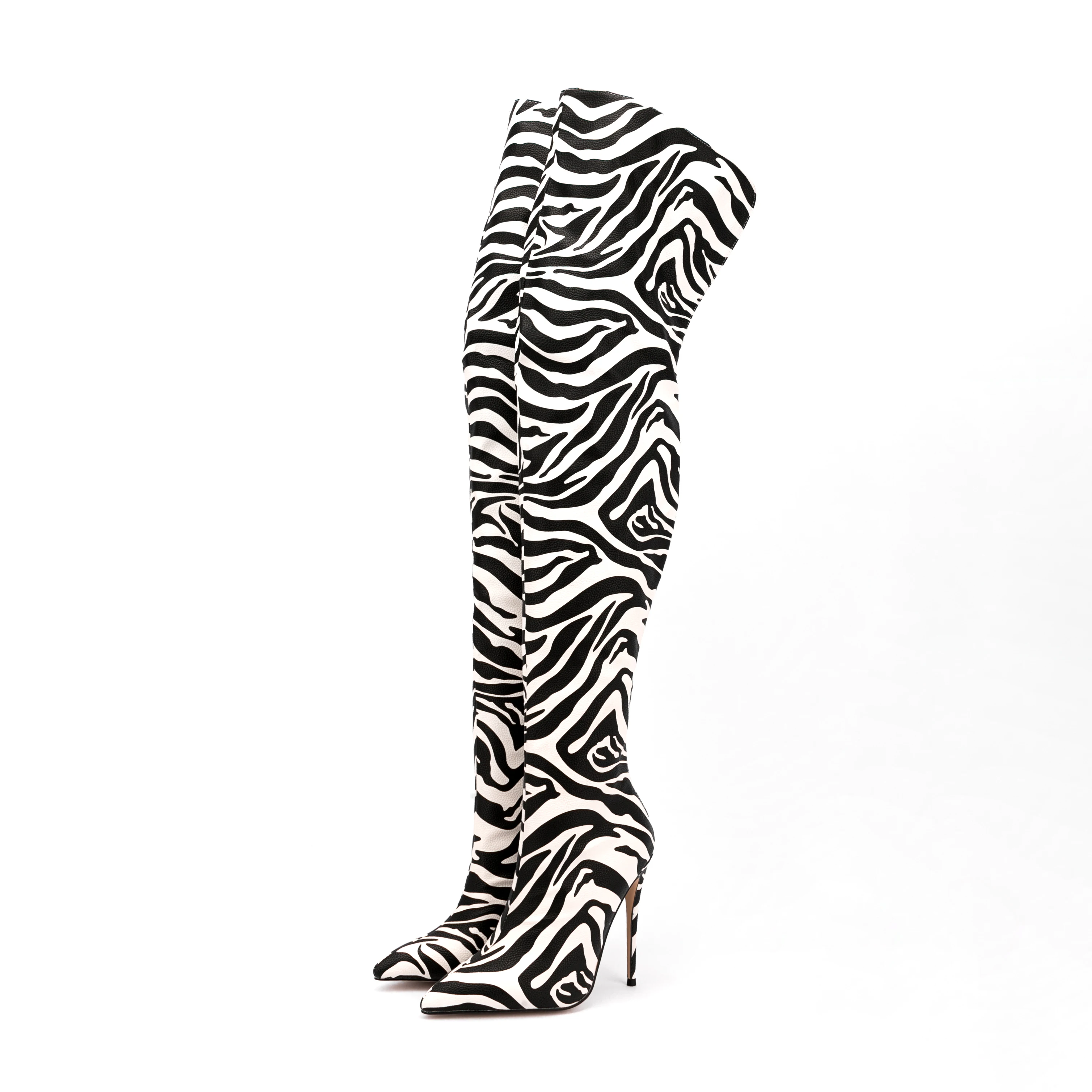 New Sexy Zebra high heels Over The Knee boots for women wide calf thigh high boots
