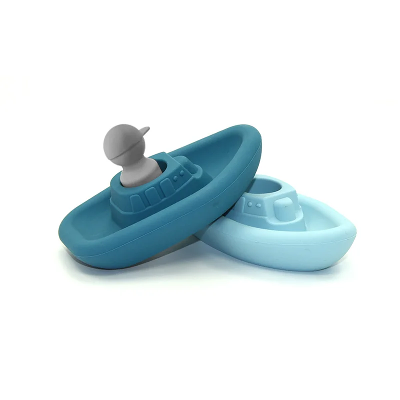 Stock Bpa Free Food Grade Silicone Bath Water Toys Stacking Toy For Kids Boat Baby Bath Toy