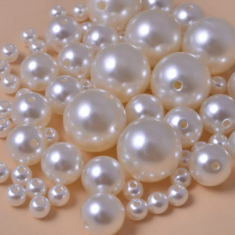 Sew-on 58 Colors 3mm 4mm 5mm 6mm ABS Pearl Plastic Perforated Round Pearl For Garment Decoration