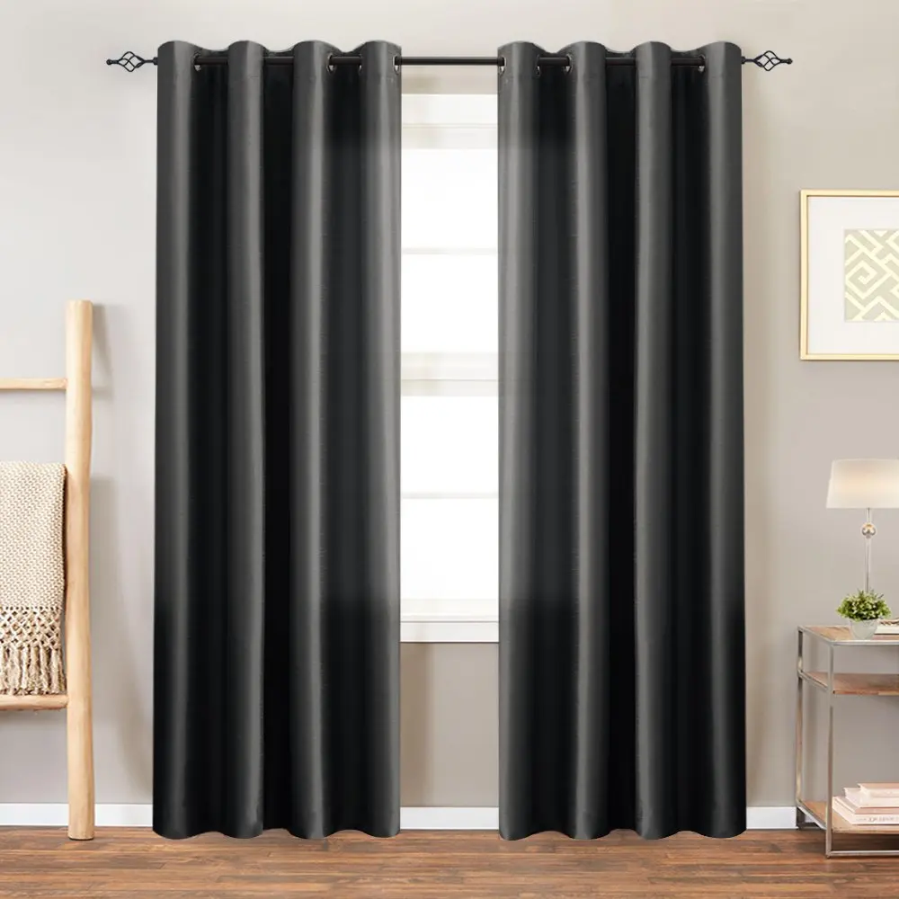 100% полиэстер материал серый 84 дюймов пижама из искусственного шелка, оконные шторы с 8 шт. Люверсами