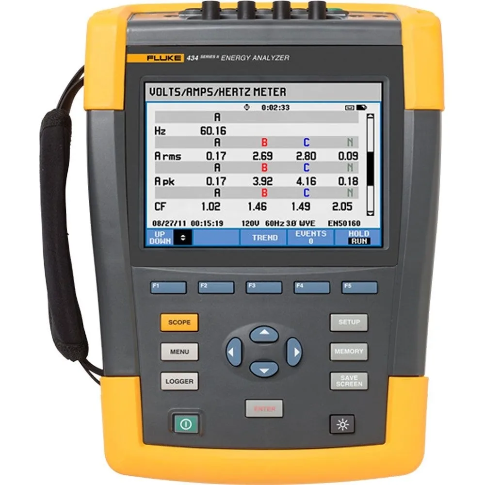 600 V CAT IV/1000 V CAT III rated Li-ion battery pack Fluke 434 II Three-Phase Power Quality and Energy Analyzers