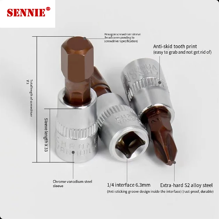 1/4 pressure batch sleeve with T25 Plum H6 Hexagon Root Square Meter Pattern Cross Screwdriver Head Machine Motor Repairing Tool