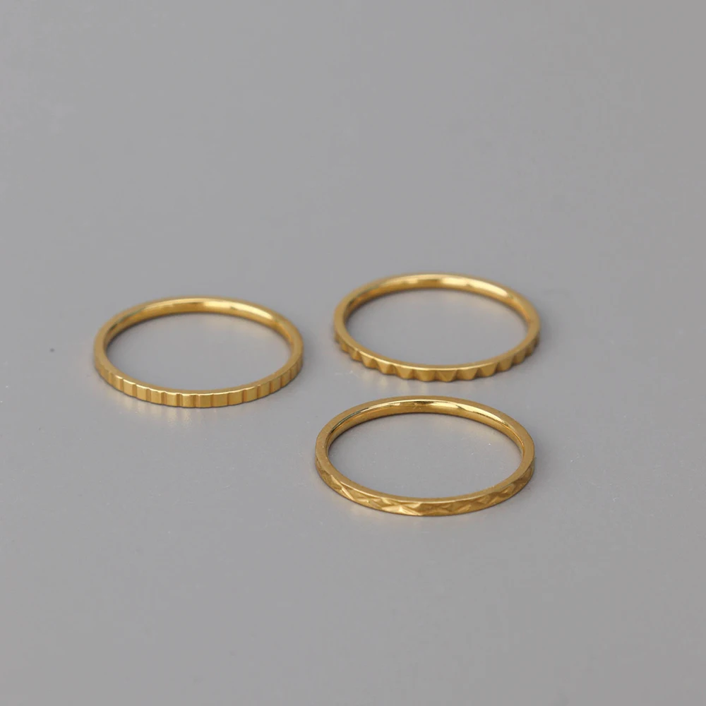 Chris April 316L texture ring gold stainless steel knuckle triple layer pinky ring for men