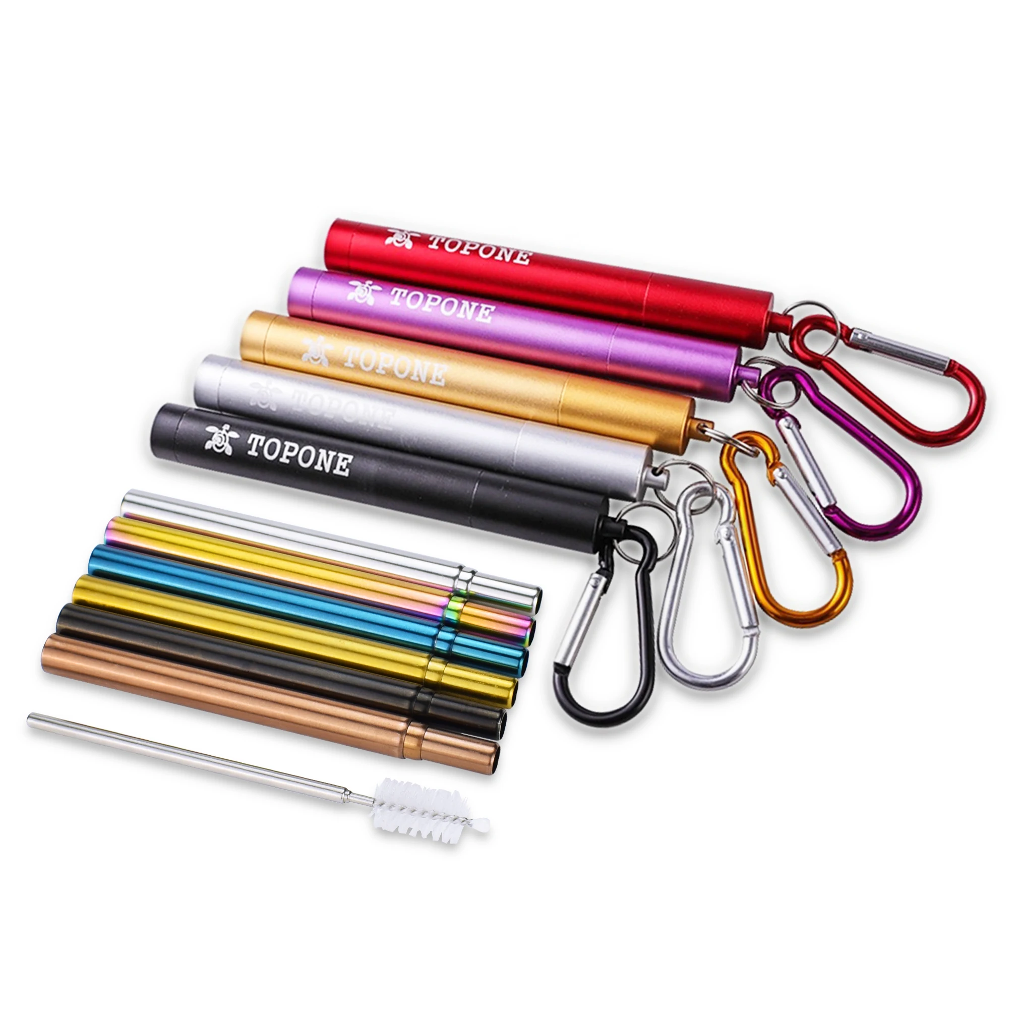 
Reusable Food grade retractable 304 stainless steel metal telescopic straw collapsible drinking straw set 