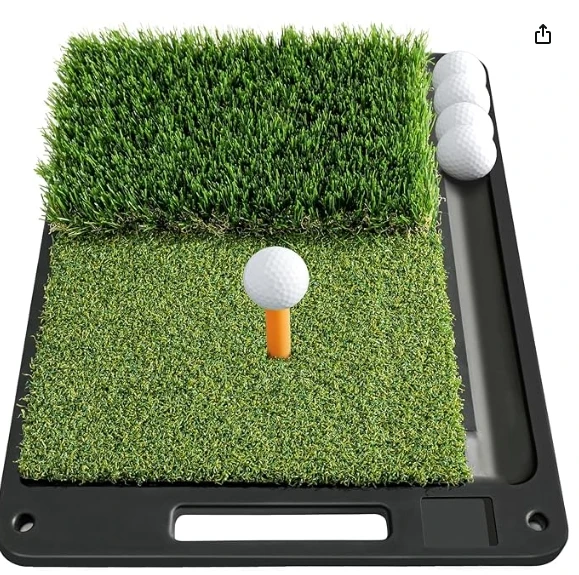Outdoor Golf Chipping Mat with 2 Different Turf Rubber Base Accessories for Training
