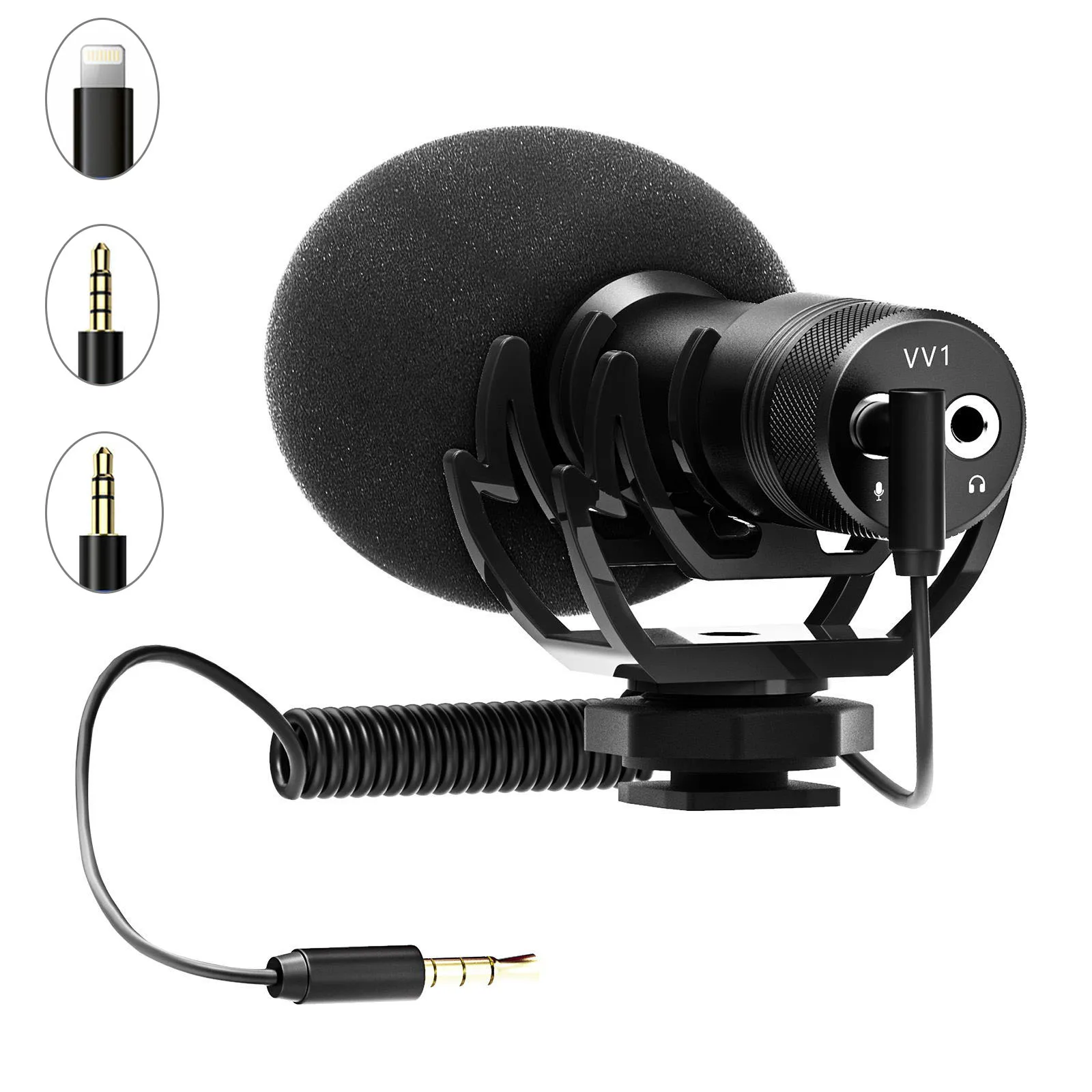 Cardioid Microphone with Real Time Monitoring Shotgun Mic for Smartphone DSLR Camera for Live Streaming Audio Recording