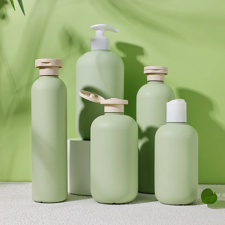 100ml 200ml 300ml 500ml cosmetic green frosted sunscreen squeeze shower gel body wash shampoo lotion pump hdpe plastic bottle