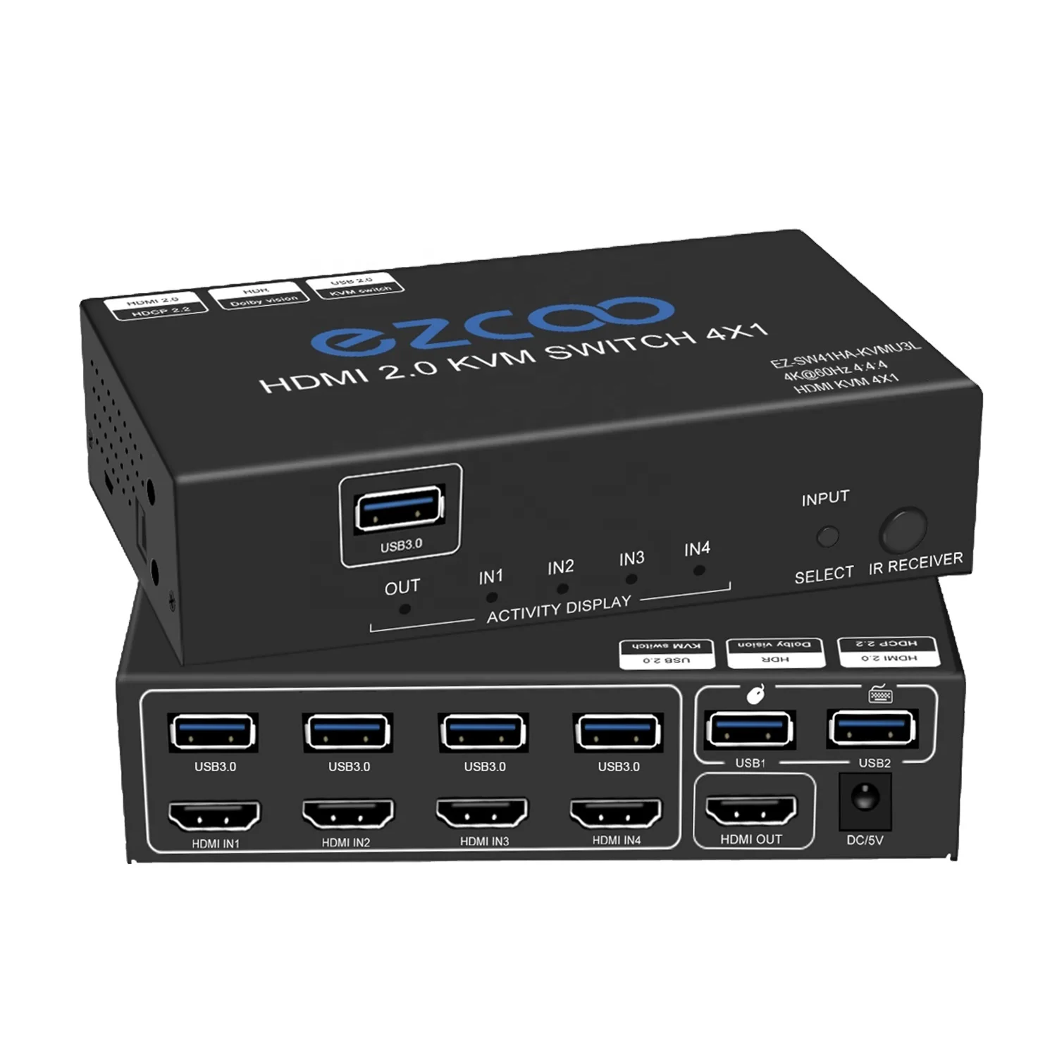 4x1 port hd-MI  kvm usb switch 4k HD-MI Switch USB3.0 4x1 port 1080p 120Hz IR Remote IR Ext Mic SPDIF L/R Extractor