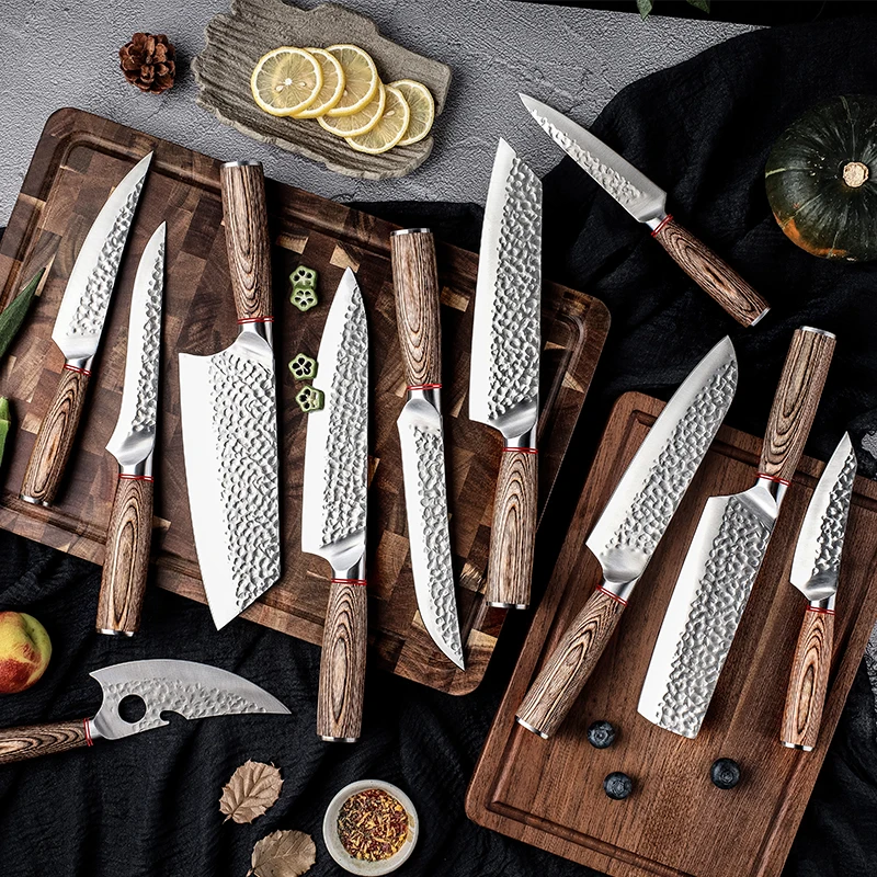 Professional 11 PCS Knife Set Stainless Steel Kitchen Knives Kiritsuke Chef Santoku Nariki Cleaver Boning Utility Paring Knife