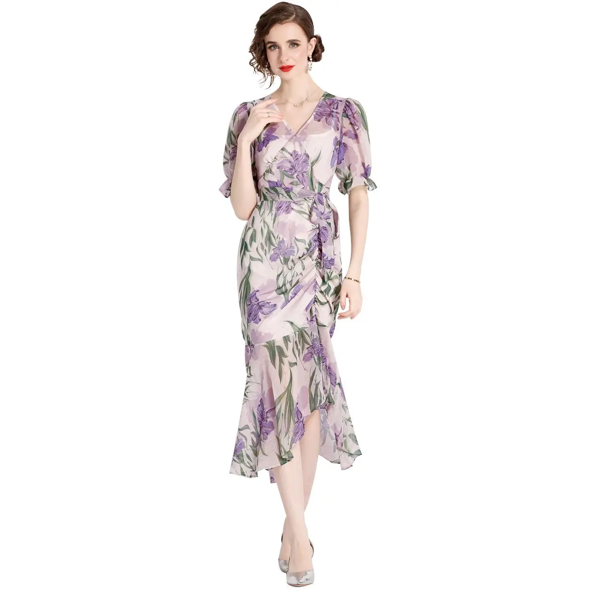stock women manufacturers clothes wholesale vintage elegant lady floral american long Evening casual Dresses brand labels-8299