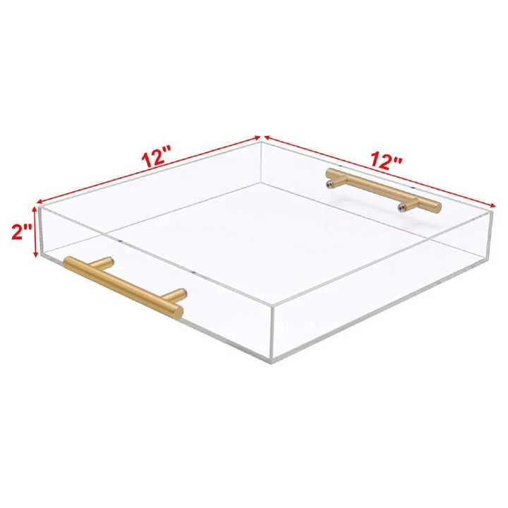 Custom Clear Acrylic Serving Tray with Gold Handle Spill Proof Acrylic Trays