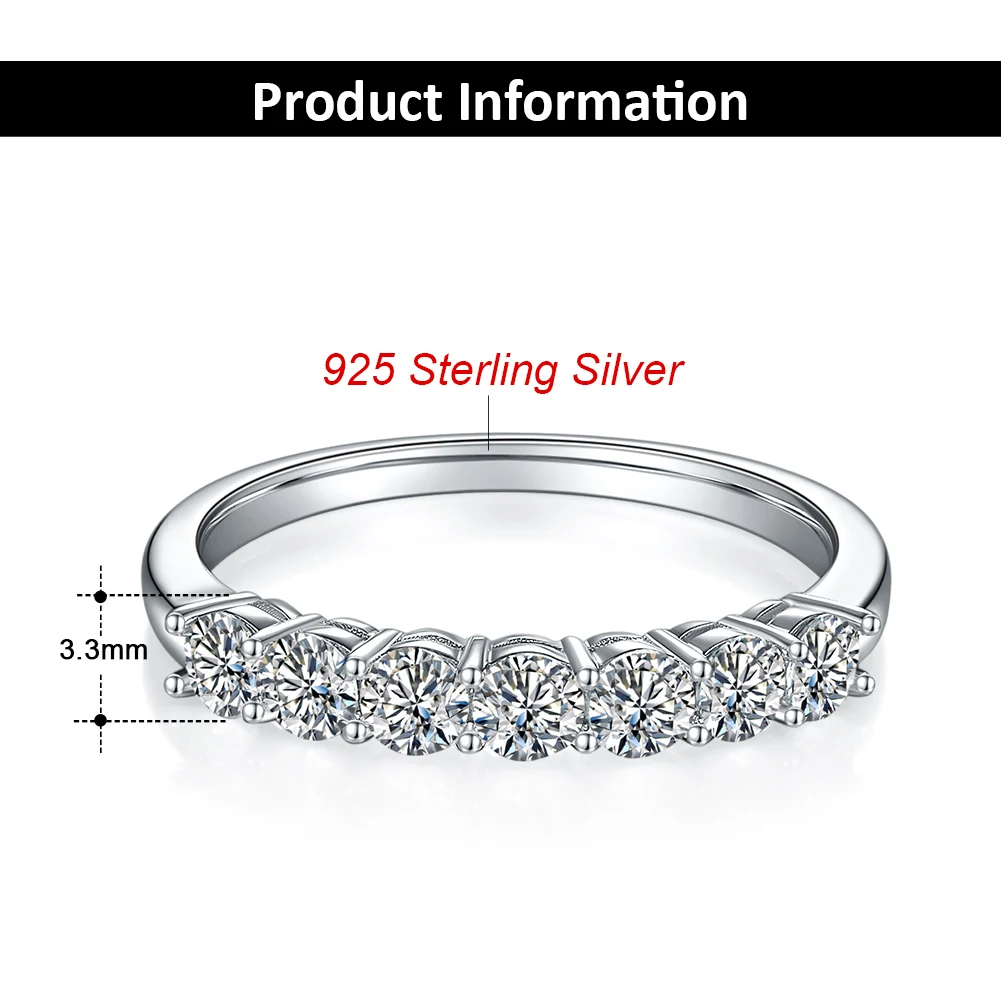 RINNTIN SMR47 Sterling Silver 0.7ct DE VVS 2.2mm Moissanite Lab Created Diamond Eternity Wedding Band  for Women