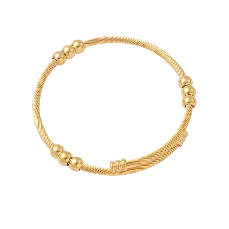 Steel Wire Braided Bead Open Bracelet Stainless Steel Gold Silver Bracelet for Women Hainon 1792