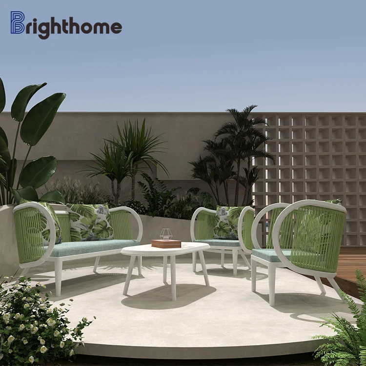 Customized Terrace Villa Courtyard Rope Weaving Aluminum Outdoor Funiture Patio Set Hotel Garden Sofa Set