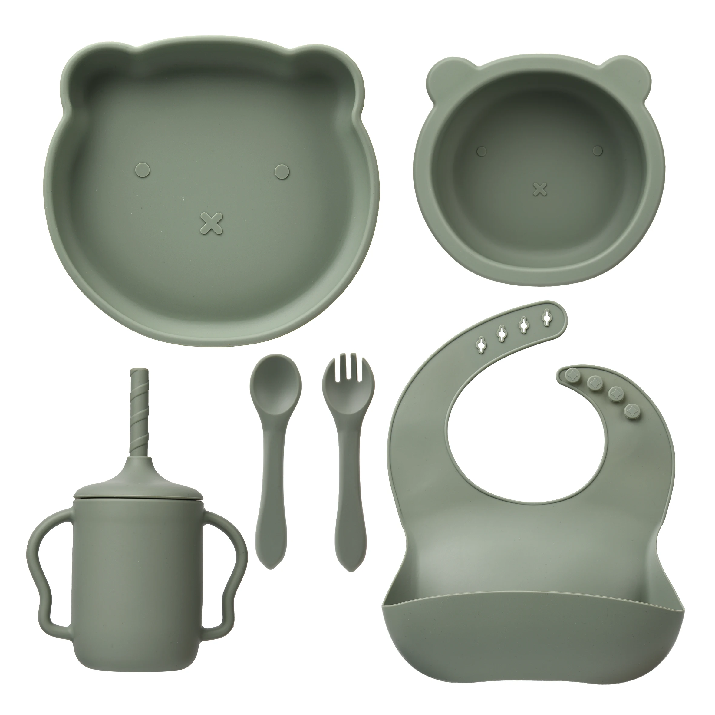 YLA Wholesale Silicone Dinner Plate Set Bear Style Plate Bowl Spoon And Silicone Bib Sets For Babies