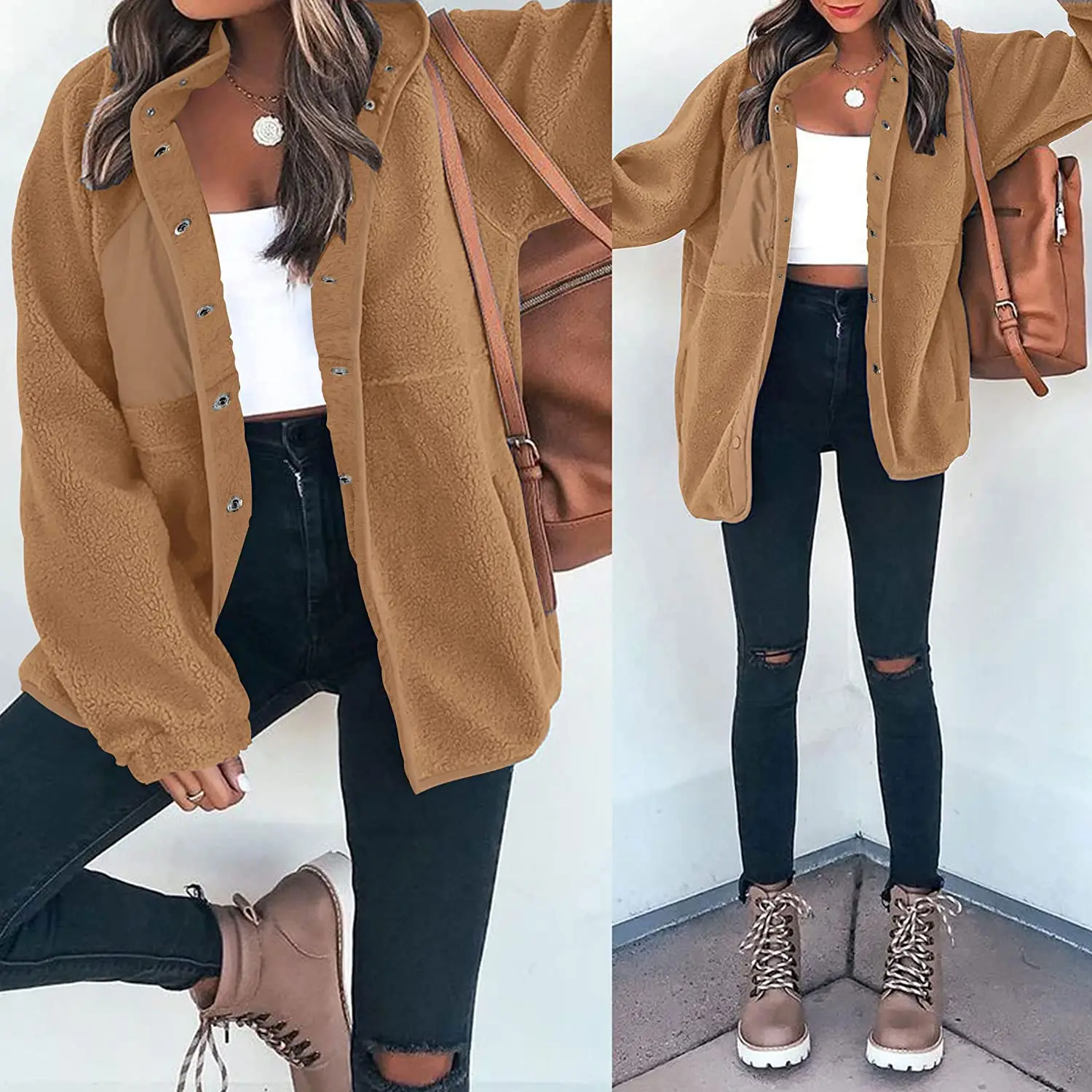 Женская Повседневная флисовая куртка с воротником-стойкой и длинными рукавами