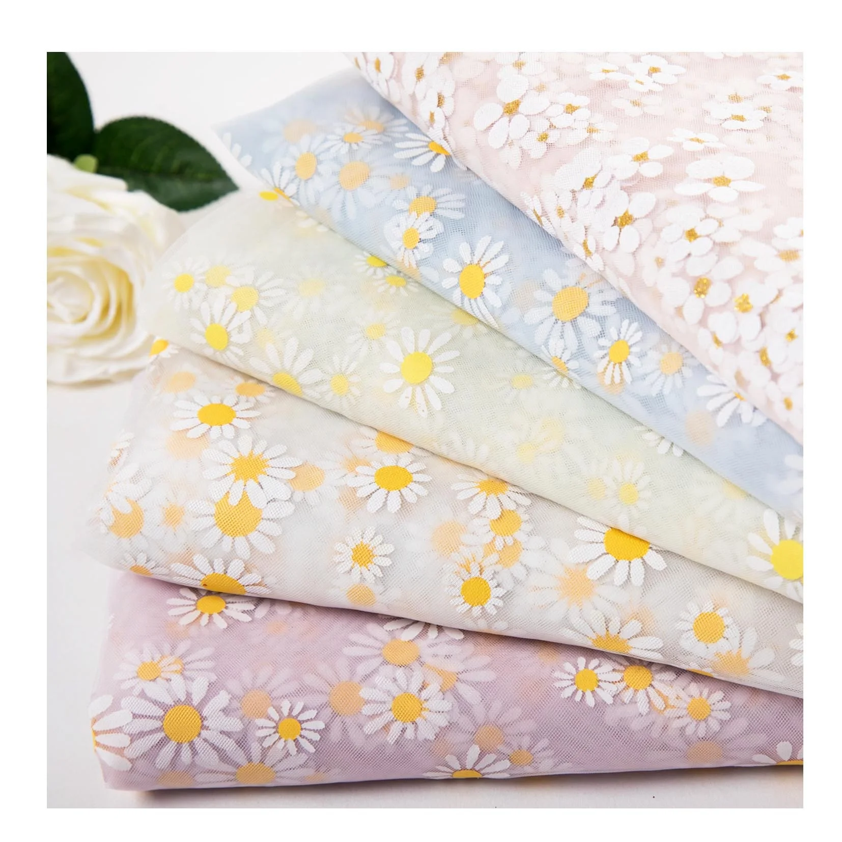 Beautiful Nylon Mesh Glitter Net Tulle Fabric Flower Embroidery Lace Fabric For Garment Dress