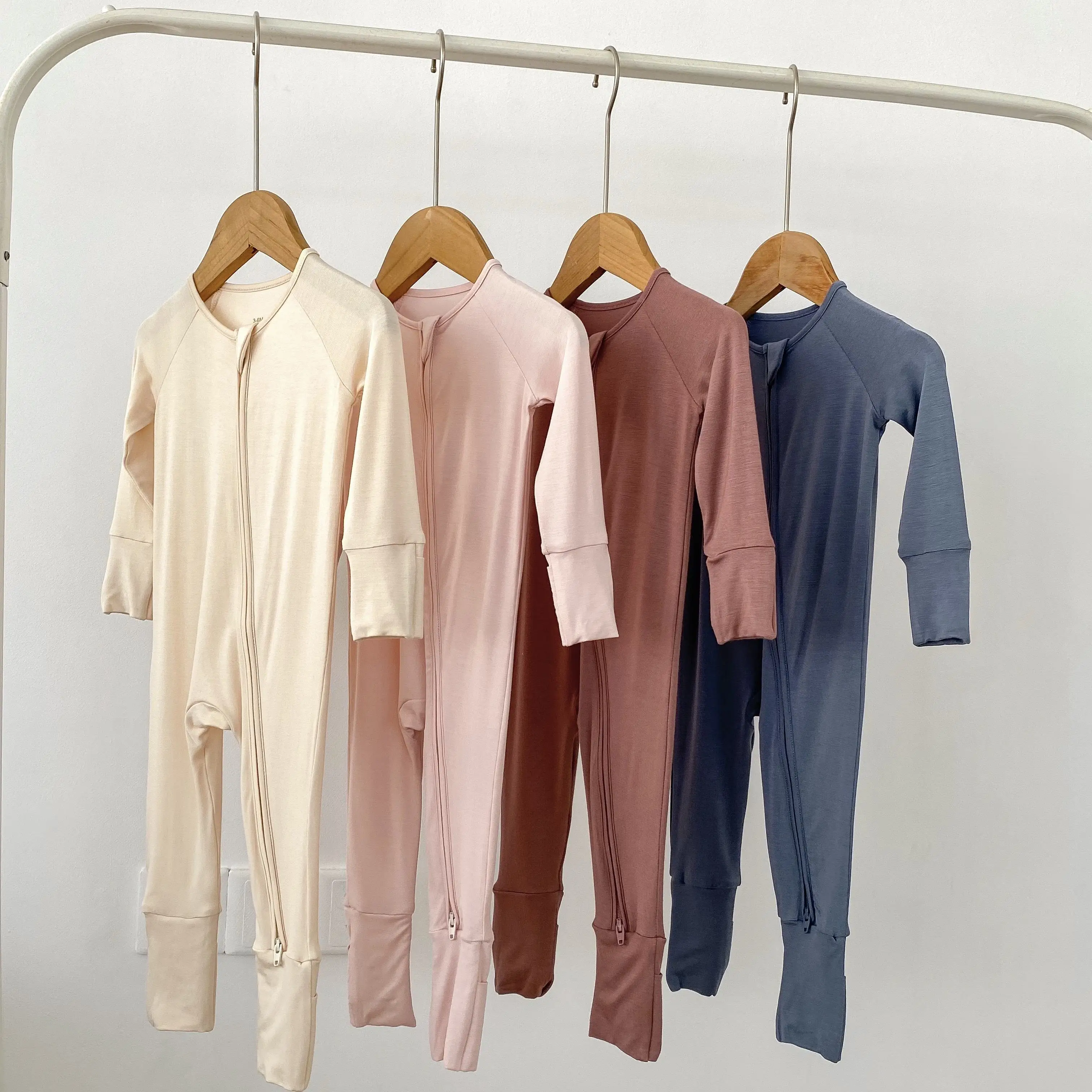 Bamboo Zipper Baby Pajamas Newborn Baby Clothes Clothing Natural Fabric Plain Solid bamboo sleeper Long Sleeves