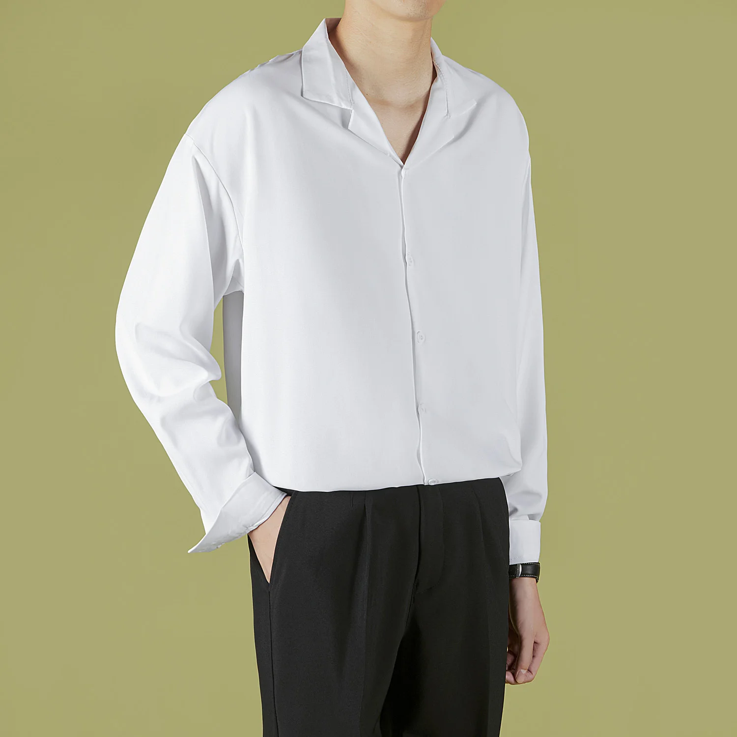 Весной и летом мужские рубашки имеют длинные рукава простые свободные тонкие срезы а китайский стиль-Повседневный дикий