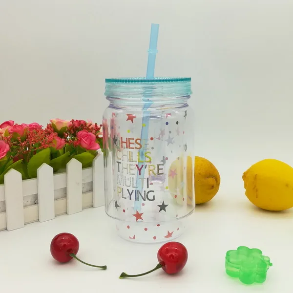 Factory sale mason jar with handle and straw double wall mason jar