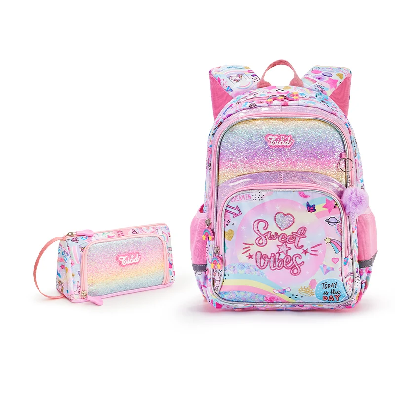 Custom cute lovely design sequin pink toddler student kids school bags cartoon schoolbags backpack
