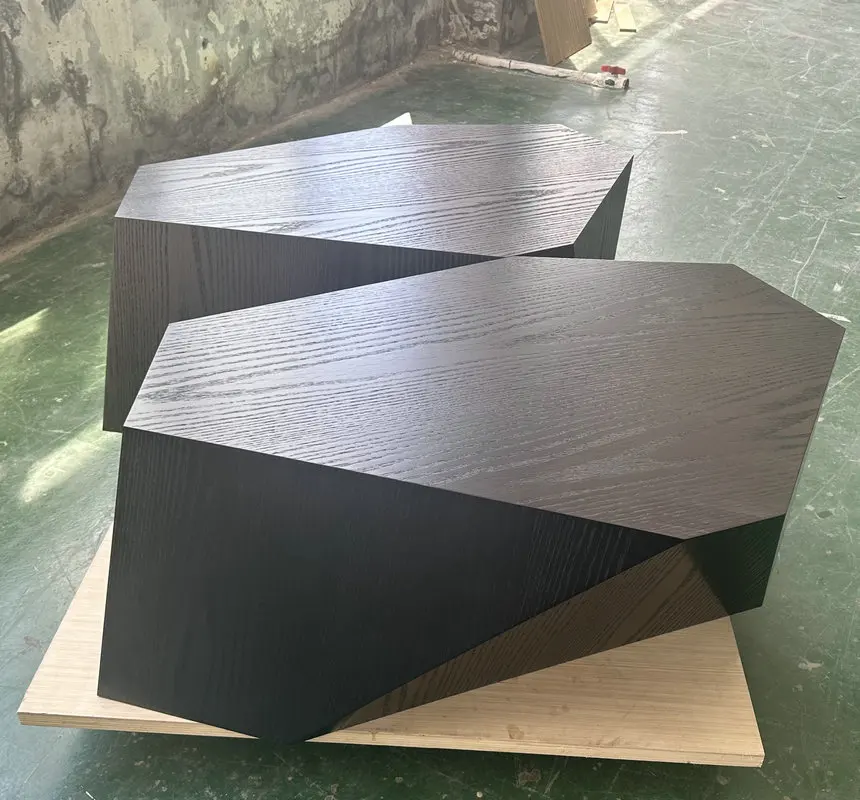 Modern hotel Lobby black coffee table Villa living room bedside table luxury wooden veneer corner small tea coffee table
