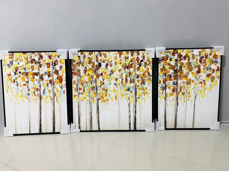 3d Colour 3 Panels Decoration Big Room Minimalist Home Decor Fabric Canvas Frame Silk Handmade Oil Painting
