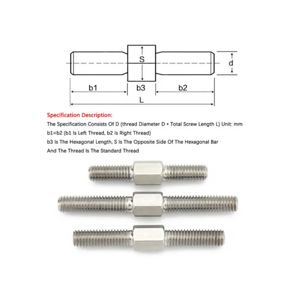TOBO High Strength Stud Both End M3 M5 M10 Stainless Steel Stud Double Head Threaded End Stud Bolt DIN901