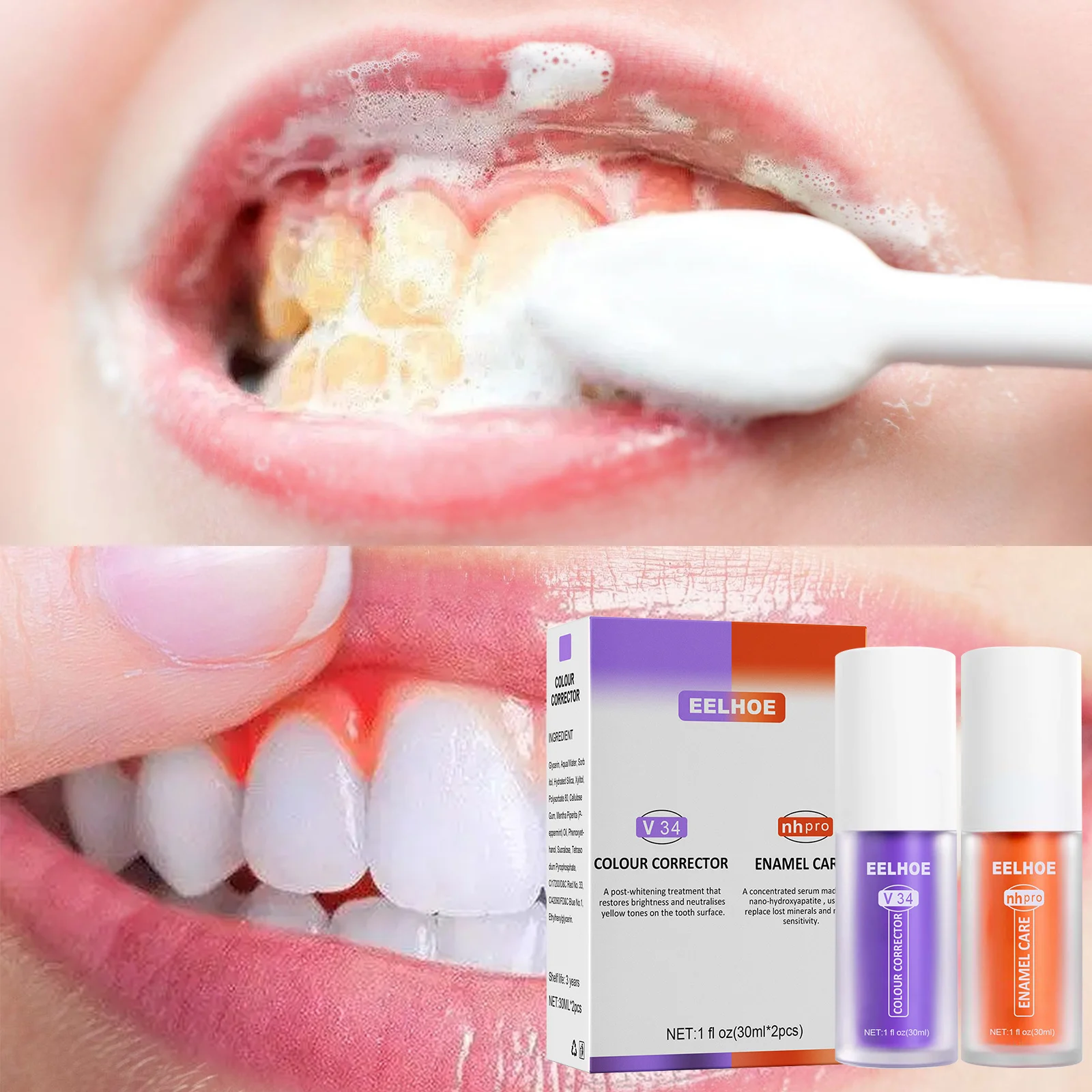 Eelhoe OEM Teeth Cleansing V34 Colour Corrector Removes Stains Whitening Staining Teeth Whitening Oral Hygiene Toothpaste