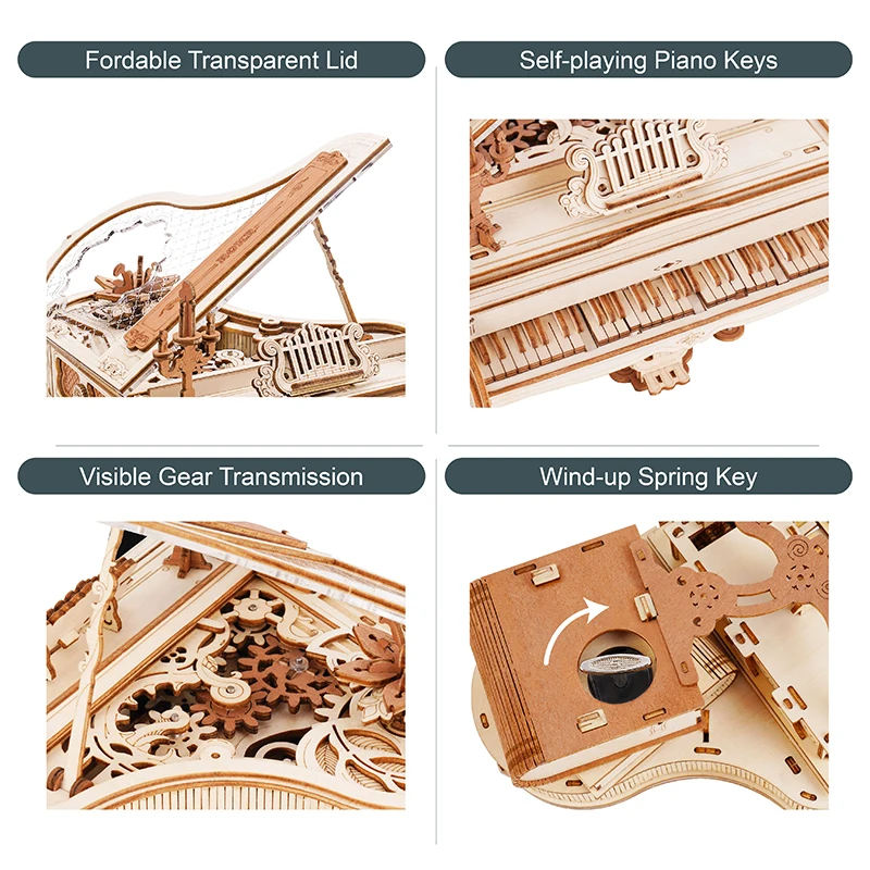 Robotime Rokr Wooden Toys Mechanical Music Box AMK81 Magic Piano Model Kit 3D Puzzles For Adults