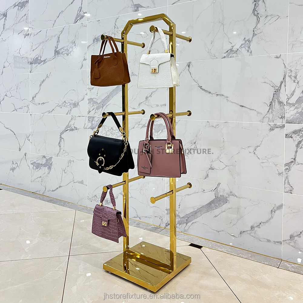 New Customization Ladies Handbag Display Floor Stand Shelf Metal With Hooks Display Furniture For Bags Shop