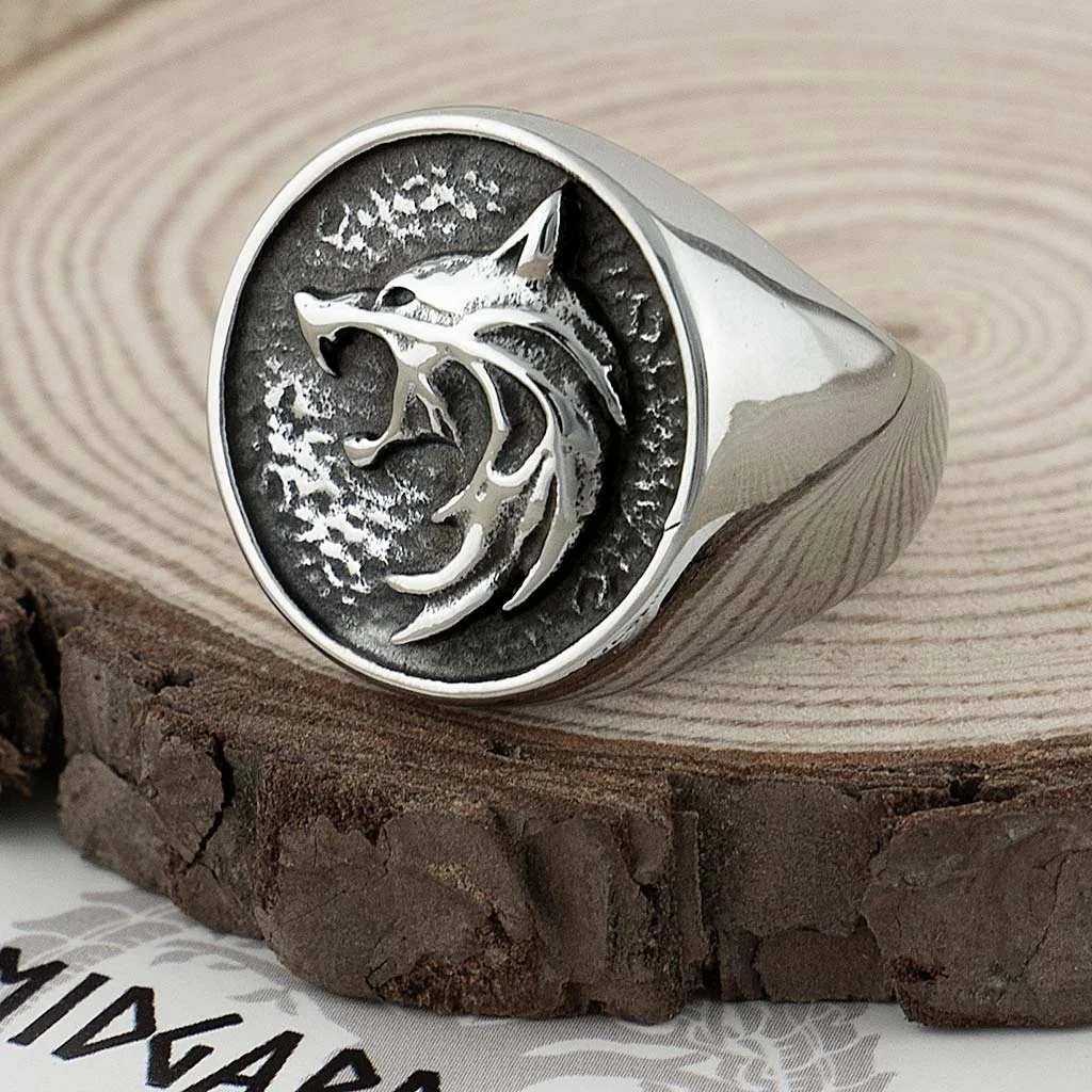 Custom popular engraved animal unique design jewelry bronze antique black old gold plated witcher ring