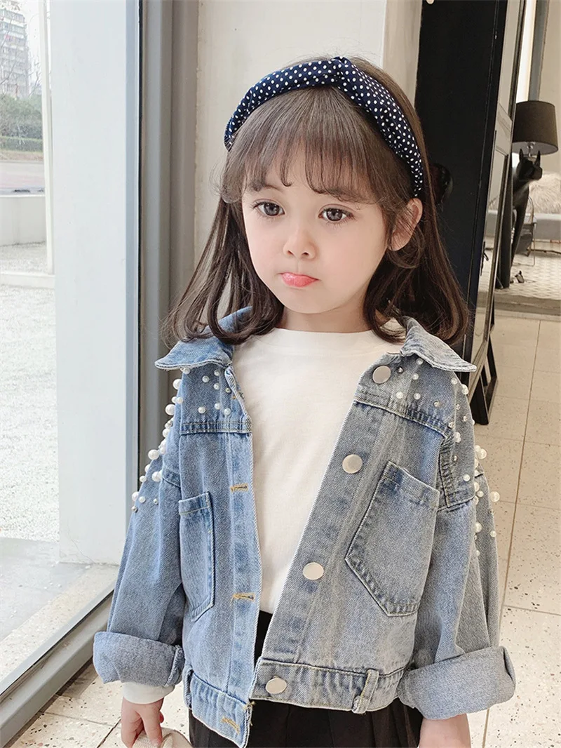 Wholesale New Fashion Girl Outfits Little Toddler Boutique Clothing Girls Beaded Jean Jacket Coat For Kids 2