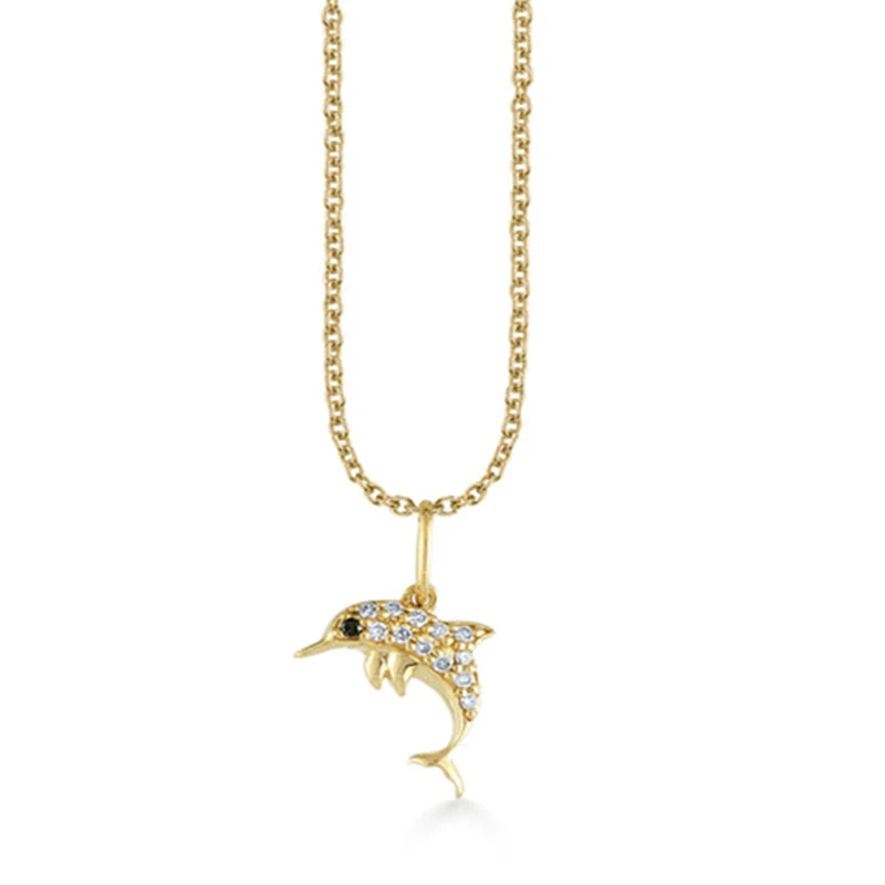 Gemnel 925 Sterling Silver Dolphin Pendant with 5A Cubic Zirconia Gold Plated Fine Jewelry for Wedding Gift Trendy Link Chain