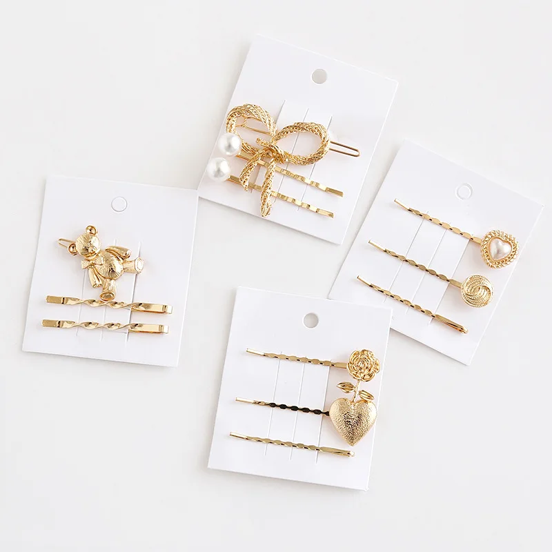 Lovely Metal Combination Korean Temperament Joker Bow Bear Heart Shape Pearl Female Bangs Clip