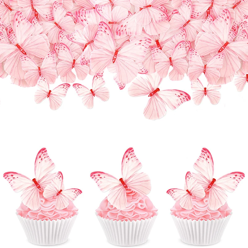 Pink Butterfly Edible Artificial Butterflies Rice Paper Wafer Paper Butterfly For Cakes Cupcake Decoration