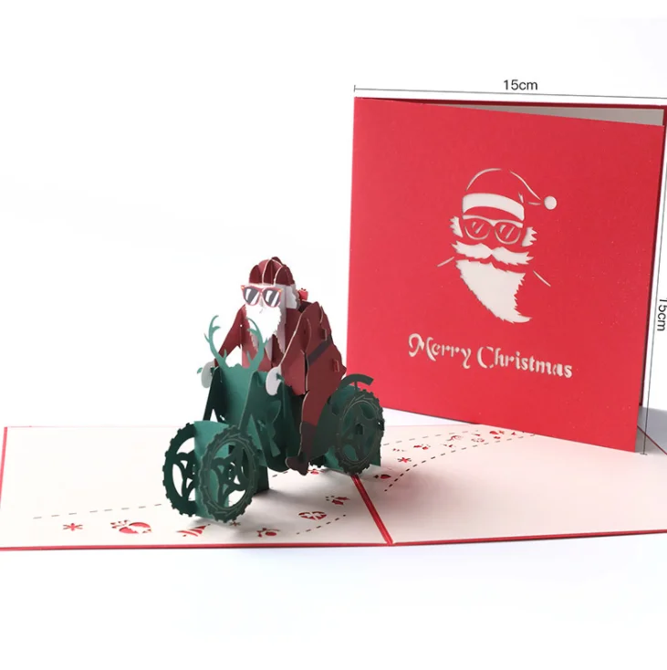 
Hot Sale 3D handmade Special Paper Carving Riding Motorcycle Santa Claus Christmas Greeting CARD 