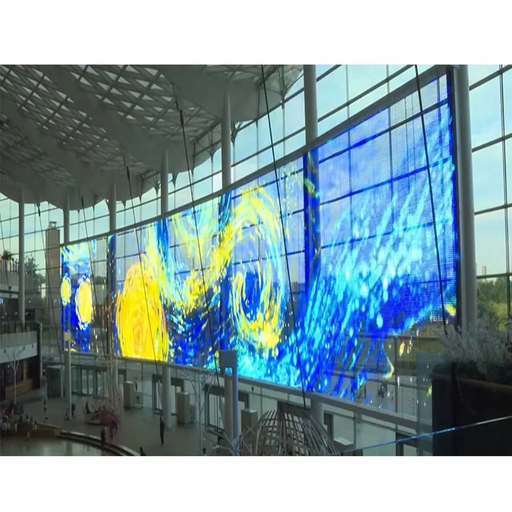500*1000mm transparent grille screen pantallas transparente led flexible transparent led mesh screen display