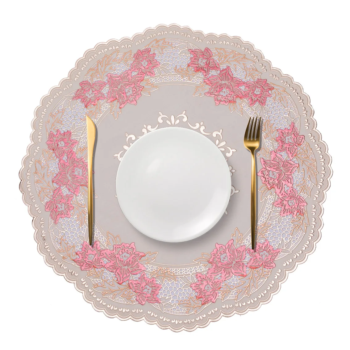 round flower design latest printing fabric PVC lace doilies