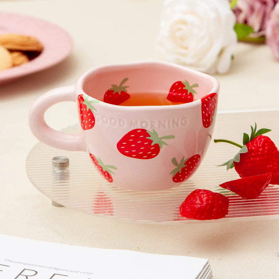 Custom 250ml/8.5oz Pink Strawberry Ceramic Coffee Cup cloud mug