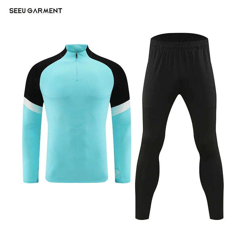 SEEU Wholesale Long Sleeves Soccer Jersey Zipper Design Football Team Soccer Jersey Set Premium Fabric Blank Soccer Jersey