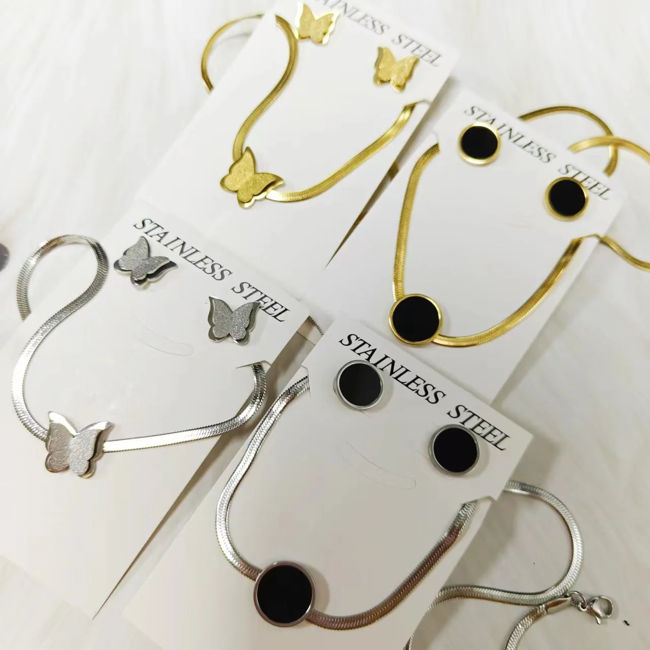 titanium jewelry set no fade none tarnish water proof jewellery set butterfly discount necklace earring set