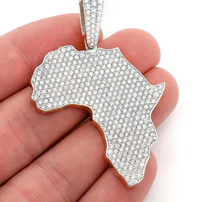 Hip Hop Jewelry Pass Diamond Tester Cool Bling Iced Out D Color VVS Moissanite Diamond Africa Map Pendant For Chain Men Women