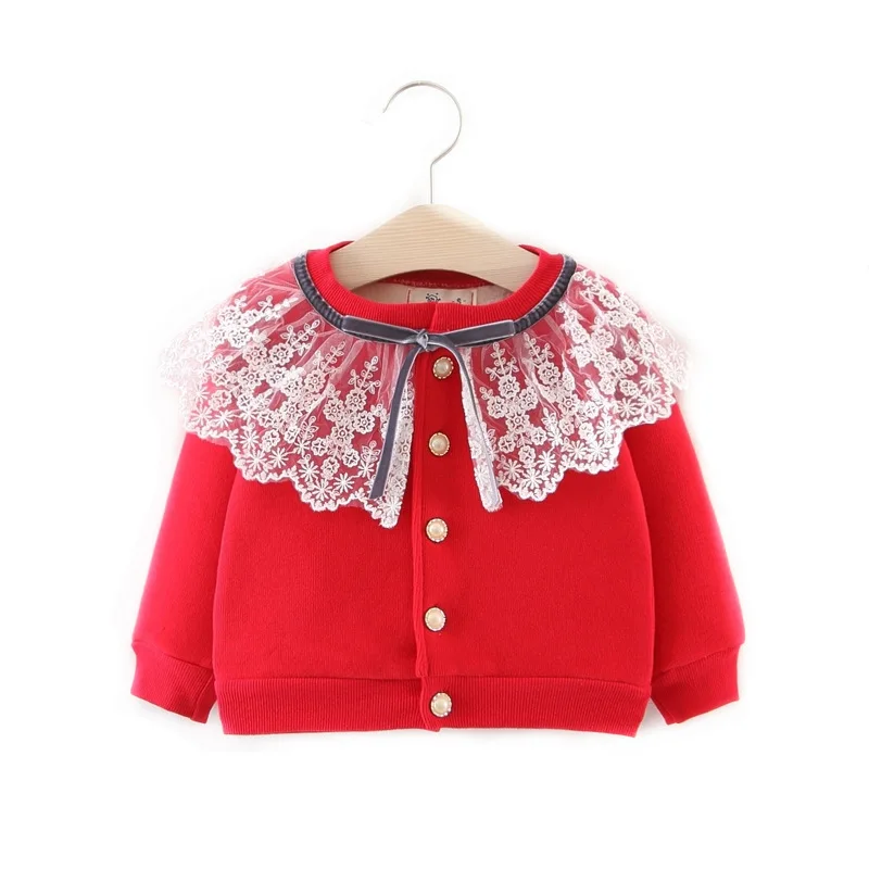 
Cute sweet style wide lace clip cotton plus round cotton lace doilies velvet baby cardigan 