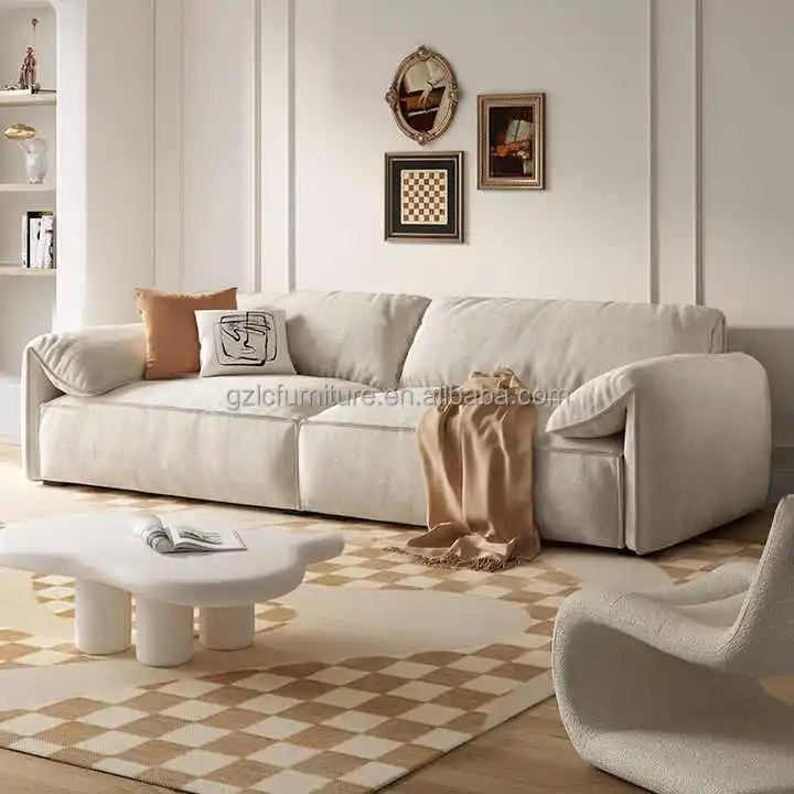 Italian 3-Seater Living Room Sofa Set Simple Style Brushed Fabric Couch with Latex Sponges for Hotels-Manufacturer Direct Sale