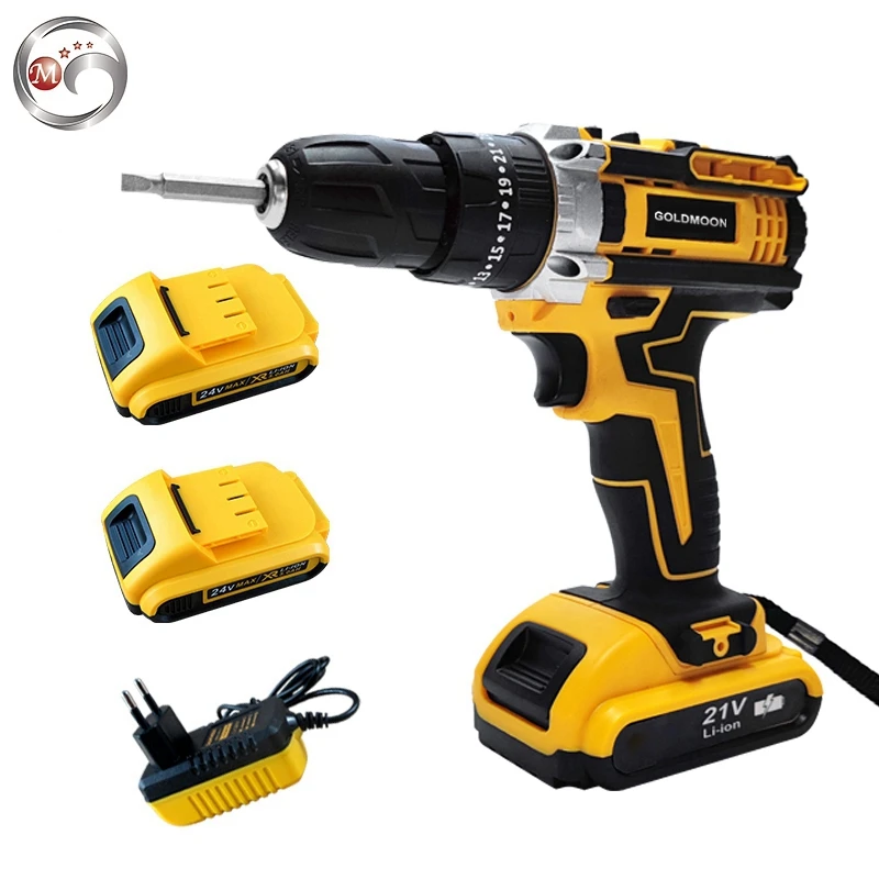 Goldmoon  21v cordless hammer power drill machine for drilling hole