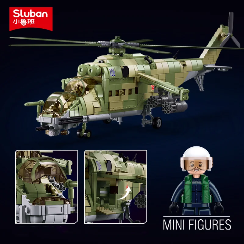 Sluban Building Block Toys B1137 MI-24S 3 IN 1 Armed Transport Helicopter Machine 893PCS Bricks Compatible With Leading Brands